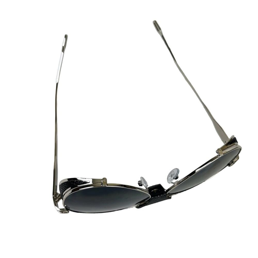 AVIATOR Black Faux Leather Metal Frame Large Sunglasses Sun Glasses Fashion - Picture 7 of 15